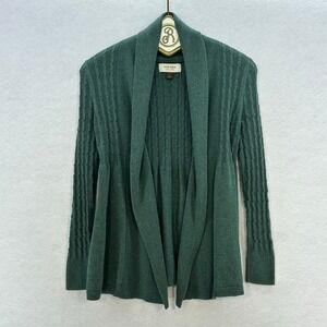 Sonoma Life + Style Open Front Cardigan Sweater Women's Small Green 100% Cotton